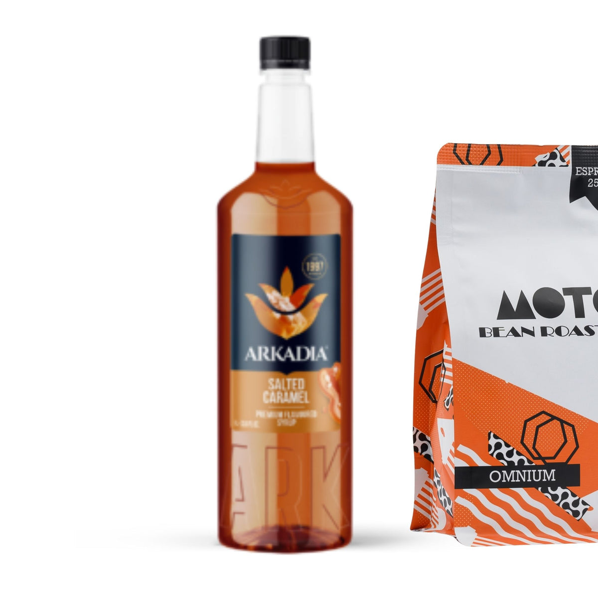 Arkadia Premium Syrup Salted Caramel paired with Motobean Roasters Omnium Blend