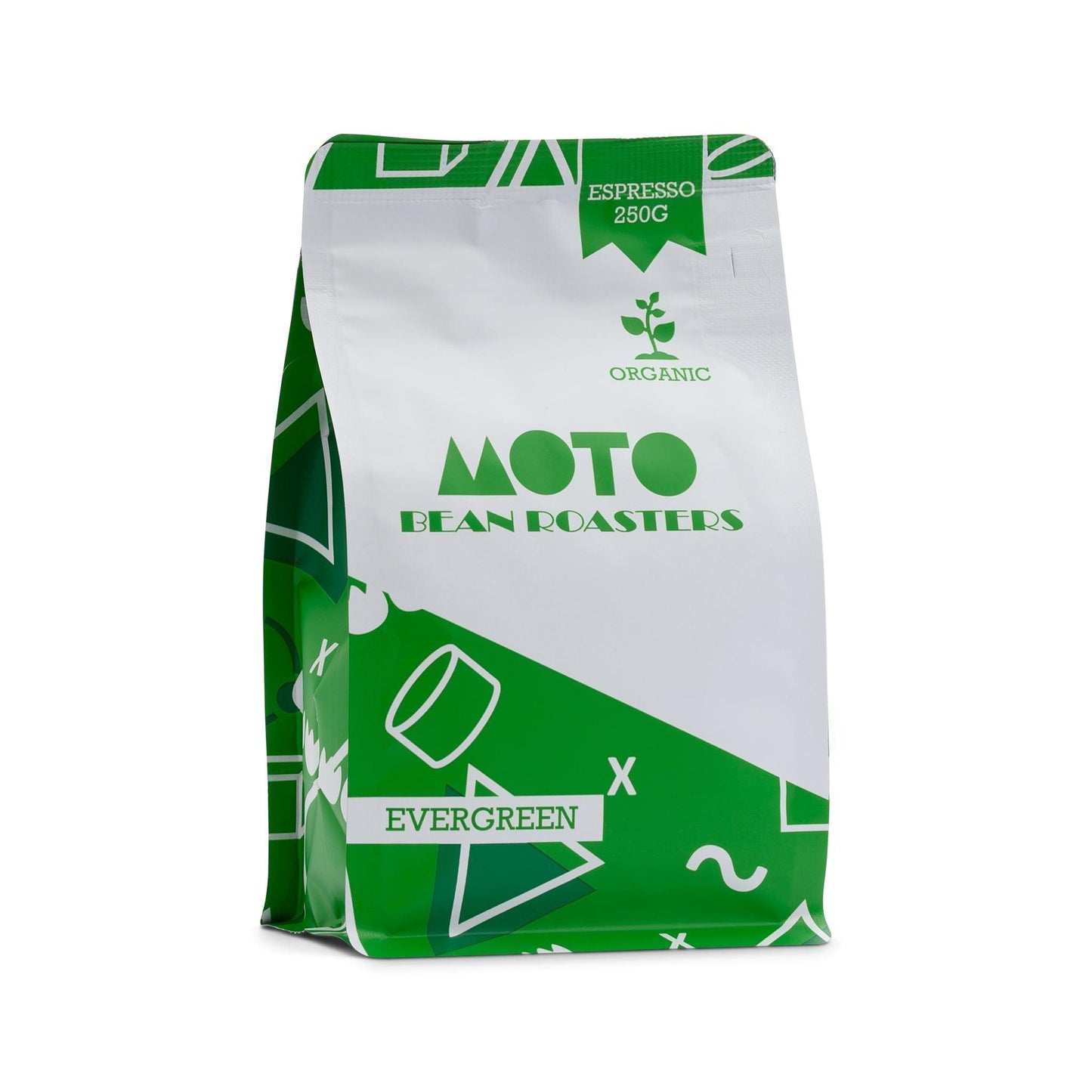 Evergreen Organic Blend - Certified Organic Specialty Coffee bag from Moto Bean Roasters, ethically sourced, 250g.
