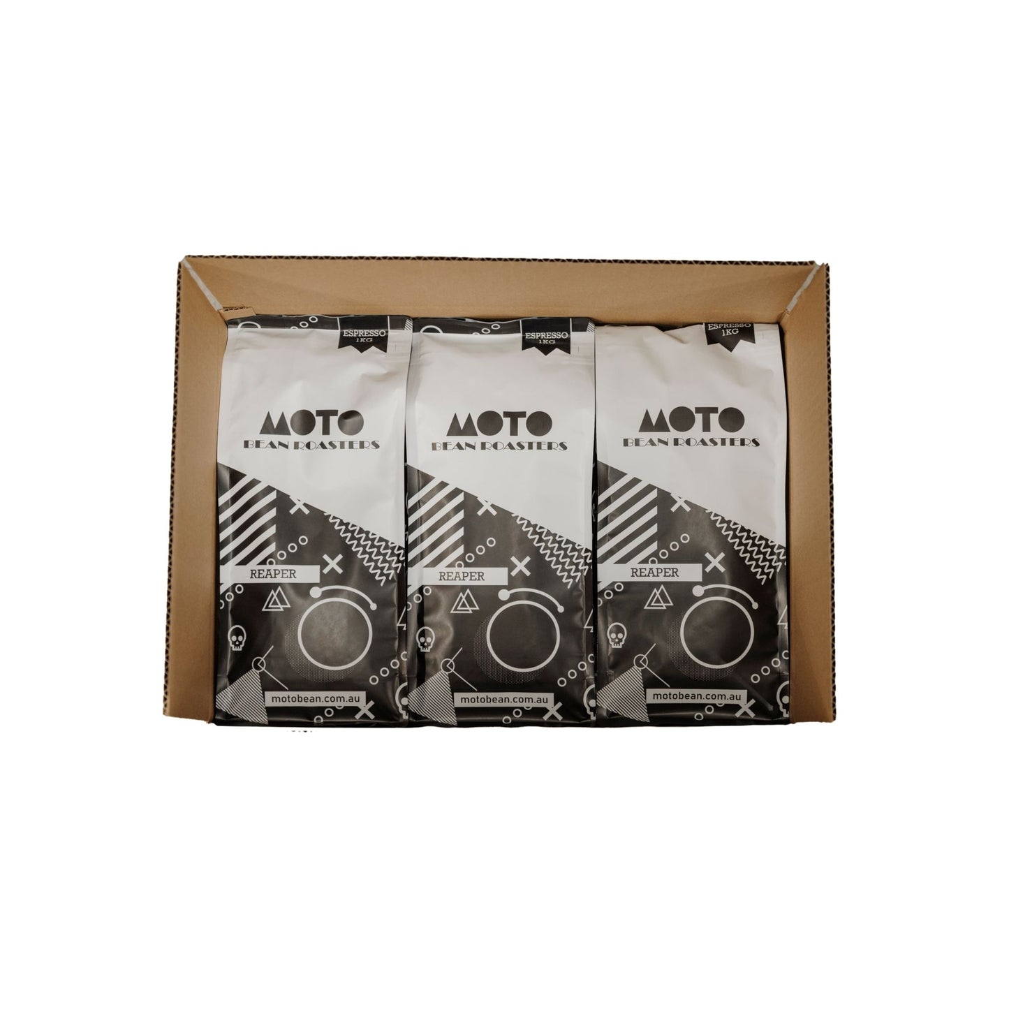 Motobean Specialty Coffee Roasters  - Bulk Corporate Buy.  10kg of Coffee Beans .  Reaper Blend being boxed for delivery.