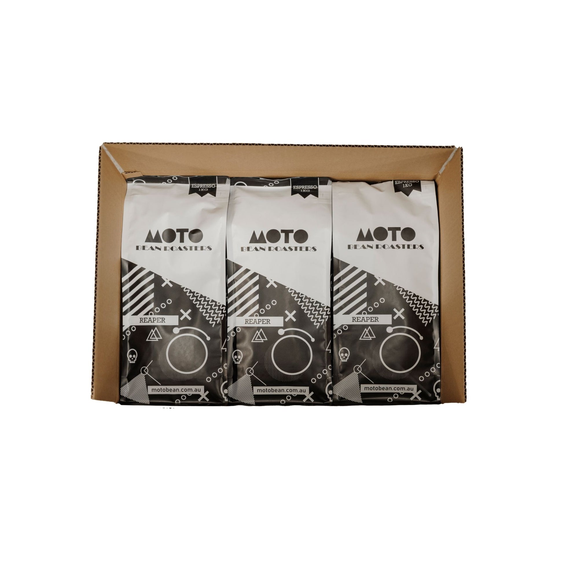 Motobean Specialty Coffee Roasters  - Bulk Corporate Buy.  10kg of Coffee Beans .  Reaper Blend being boxed for delivery.