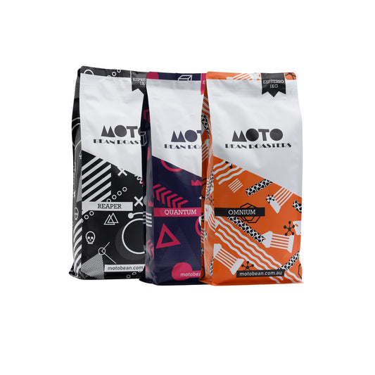 Motobean Specialty Coffee Roasters  - Bulk Corporate Buy.  10kg of Coffee Beans choose from Reaper Blend, Quantum Blend and Omnium Blend.