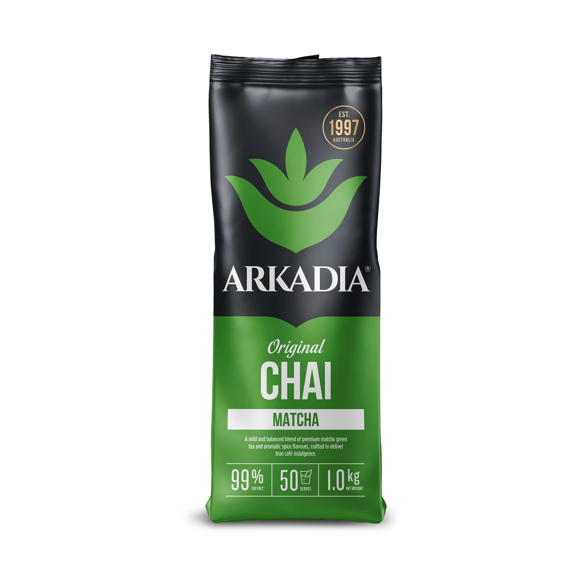 Arkadia Original Chai Matcha 1kg 99% fat-free when made according to directions using water. 