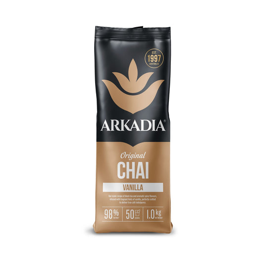 Arkadia Original Chai Vanilla 1kg packaging featuring a smooth design and unmistakable vanilla flavour.
