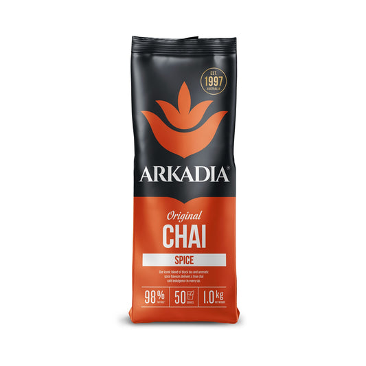 Arkadia Original Chai Spice 1kg package, featuring a blend of spices for a café-style spiced chai latte.